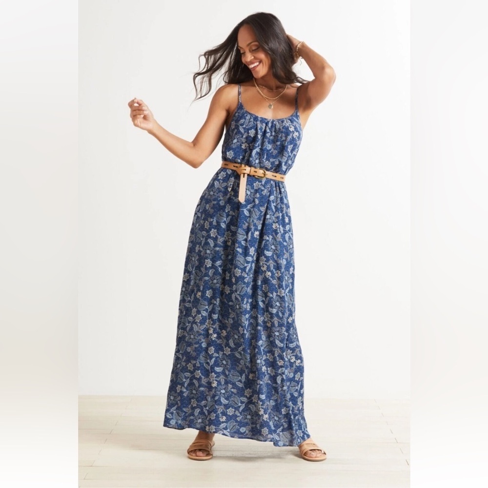 Roan + Ryan Willa Chic Blue Floral Maxi Dress w/ Adj. Straps, Liner and Pockets. - Picture 4 of 14